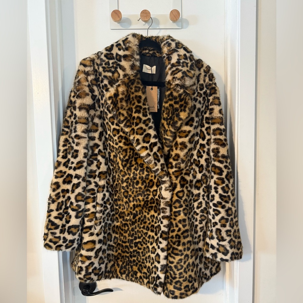 Leopard Print Faux Fur Coat - Women